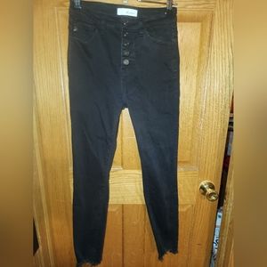 KanCan Evie Ultra High Rise Skinny Jeans Black Raw Jagged Hem Button Fly 7/27